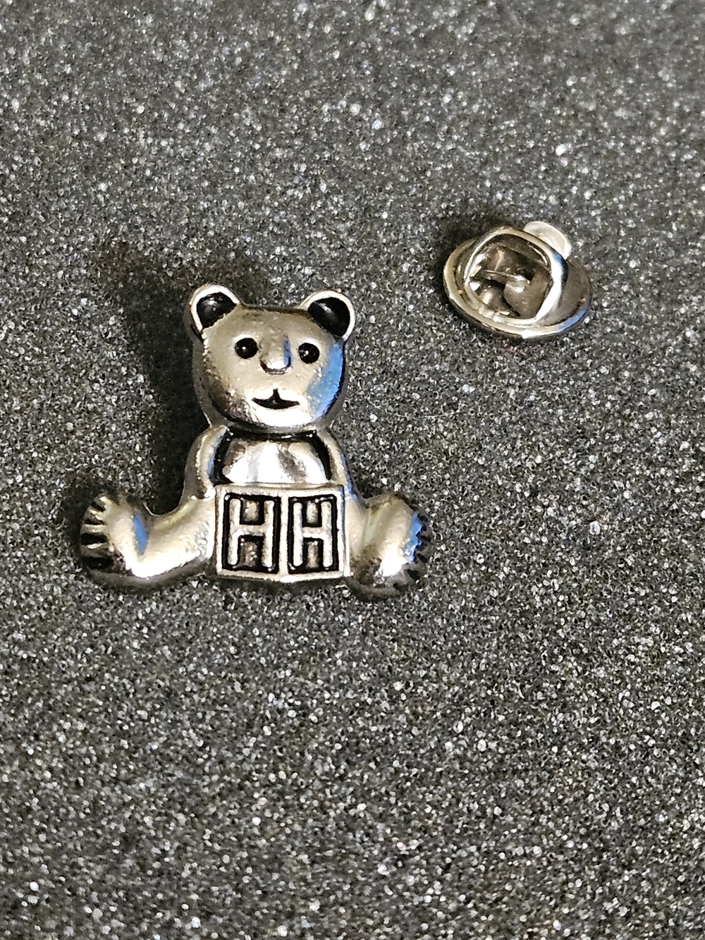 Vintage Tiny Teddy Bear Block Letter "H" Monogram Pin, Silver Color